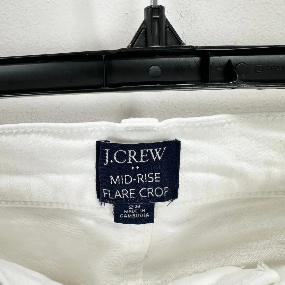 J.Crew Flare Crop White Jean Signature Stretch Denim Mid Rise Womens US 28